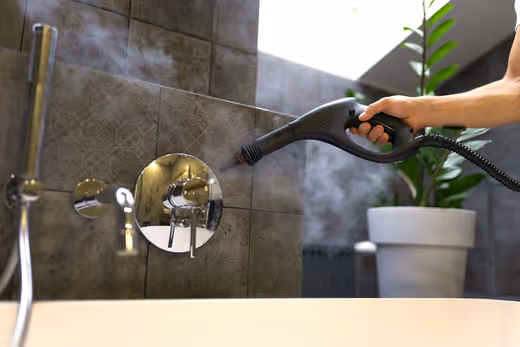 Steam-cleaning bathroom tiles and fittings in Marbella