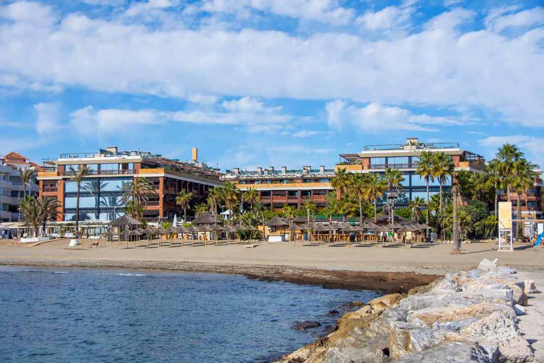 A well-maintained coastal villa exterior